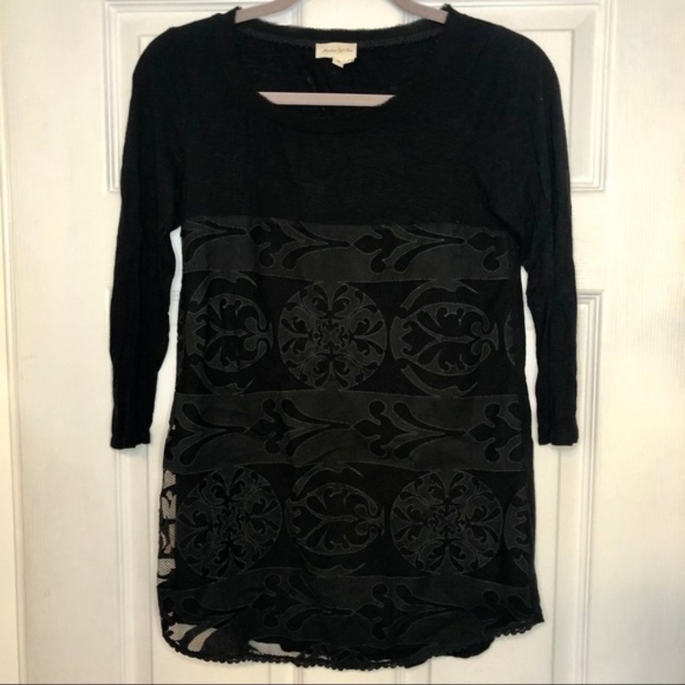 ANTHROPOLOGIE Meadow Rue Long Black Top